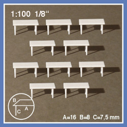 10 tables rectangulaires à 4 pieds - échelle 1:100