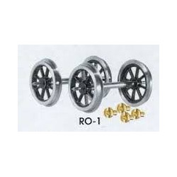 2 axes a l'echelle zero montes - Roues a 8 rayons et 4 paliers en laiton - Diam. 21 mm