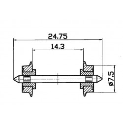 Jeu de roues normalisées Ø 7.5 mm - Double isolation - Entrepointe 24,75 mm