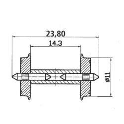 Essieux avec roues Ø 11 mm - Double isolation - Entrepointe 23,80 mm