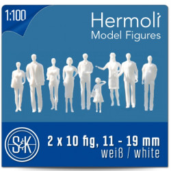 Personnages 3D 1:100. 20 figurines blanches, debout